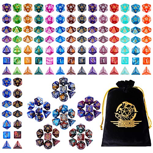 Surhugvy DND Dice Set, 20 X 7 Polyhedral Dice (140 Pieces) Two-Color for Dungeons and Dragons DND RPG MTG Table Game 20 Colors Dice with 1 Large