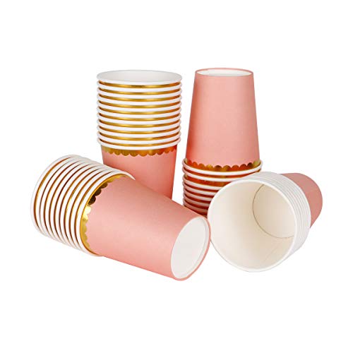 Geeklife Pastel Orange Paper Cups with Gold Border,Enchanting Gold Foil Disposable Paper Cups 9oz for Wedding,Party,Cocktail and Anniversary Dinner