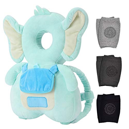 Baby Head Protector & Baby Knee Pads for Crawling, Toddlers Head Safety Pad Cushion Adjustable Backpack, Baby Back Protection for Walking & Crawling, for Age 5-24months, Cute Elephant