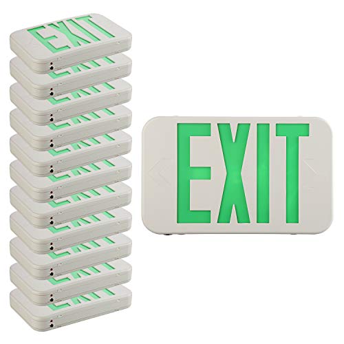 EXITLUX 12 Packs Green Led Emergency Exit Sign and Back Up Batteries-US Standard UL 924 and CEC Qualified, Exit Sign Battery -120-277 Voltage,Double Sides for Exit Sign Room Decor