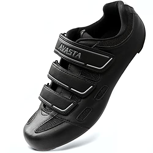 AVASTA Mens Indoor Cycling Shoes Wide Type, Road Bike Cycling Shoes for Man, Lock Pedal Bike Shoes Cleated Bicycle Shoes Compatible with SPD Cleats, Look Delta, 43 Black