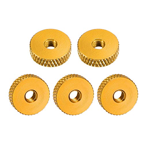 uxcell Flat Knurled Nut – M4 x 14mm x 4mm Thumb Nuts Lock Adjusting Nuts Aluminum Alloy Golden 5Pcs