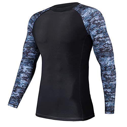 UPSOWER Men’s Rash Guard Long Sleeve UPF50+ Swim Shirts(Pixel Dark L)