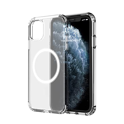 amCase Clear Case with Built-in Magnets Compatible with MagSafe, iPhone 11 Pro Max (6.5″), Support Wireless Charging and Magnetic Stand, Strong Magnetic, Shockproof Protective
