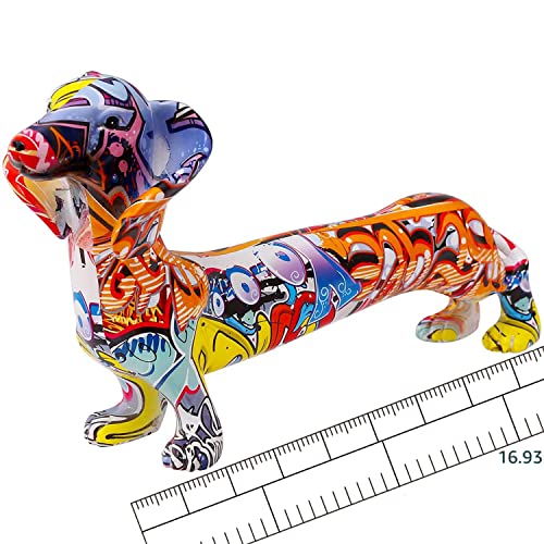 N-D Graffiti Dog Sculpture Resin Colorful Graffiti Art Sculptures Decor Figurines for Home Decor, Living Room Bedroom Office Decoration, Stand Artwork Decor Statue, Dachshund Gifts