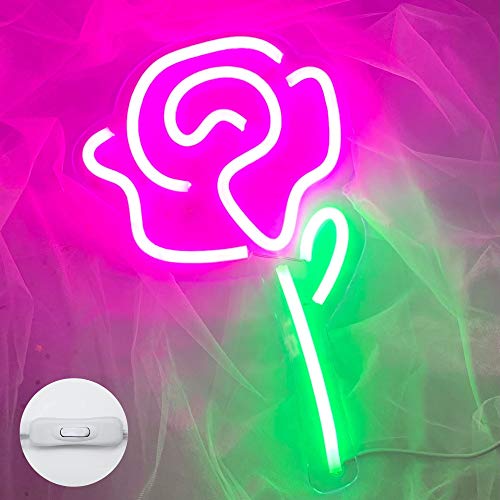 Rose Neon Signs, USB Decorative Neon Lights, LED Signs for Bedroom and Wall Decor, LED Neon Light Neon Sign Light Up for Kids Room, Bar, Christmas, Party, Wedding
