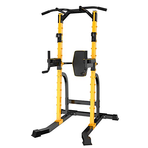 ZENOVA Power Tower Pull Up Bar Station, Pull Up Tower Dip Station for Home Fitness Exercise,Multi-Function Workout Equipment Squat Rack (Yellow)