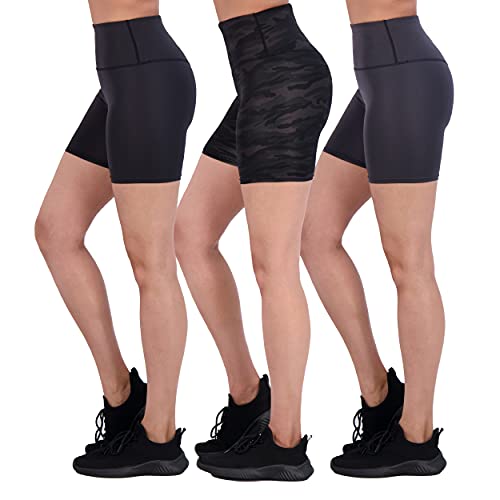 3 Pack: Ladies Womens Performance Active Biker Short Yoga Bottoms Workout Running Compression Exercise Running Basketball Athletic Pants High Waisted Butt Lift Tummy Control,Set 5-XS