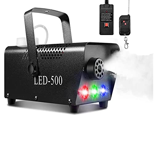 Fog Machine 500W Smoke Machine with RGB LED Lights 2000 CFM Huge Fog with Wireless and Wired Remote Control for Parties Halloween Wedding Christmas Dance DJ