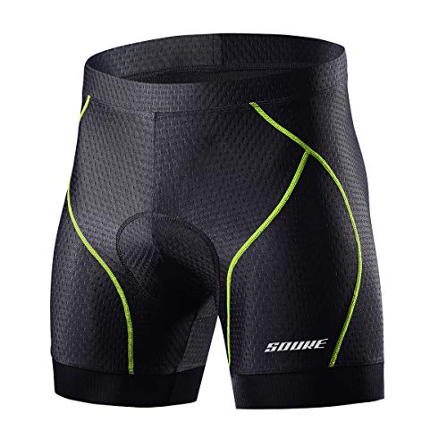 Souke Sports Men’s Cycling Underwear Shorts 4D Padded Bike Bicycle MTB Liner Shorts with Anti-Slip Leg Grips (Green, X-Large)
