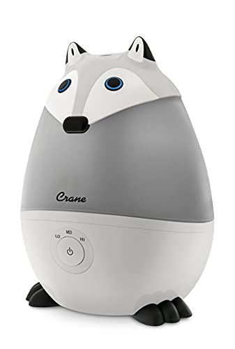 Crane Adorables Ultrasonic Mini Humidifiers for Bedroom and Baby Nursery.5 Gallon Cool Mist Air Humidifier for Large Room or Kid’s Room, Humidifier Filters Optional, Silver Fox
