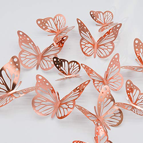 paperbgspen 3D Butterfly Wall Stickers, 48PCS Rose Gold Butterfly Wall Decals Decorations Stickers with 4 Patterns Butterflies Rose Gold Party Decoration for Home Nursery Classroom Kids Bedroom Decor