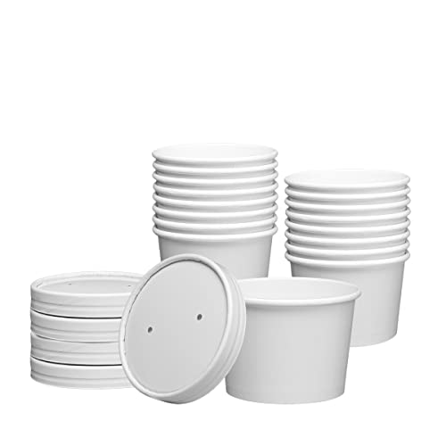Comfy Package 8 oz. Paper Food Containers With Vented Lids, To Go Hot Soup Bowls, Disposable Ice Cream Cups, White – 25 Sets
