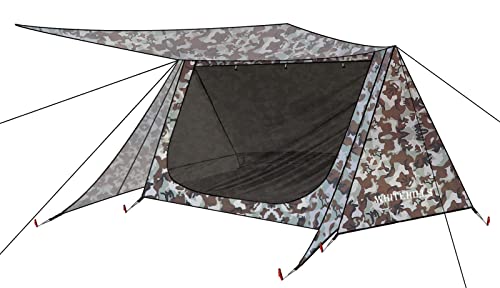 WhiteHills Ultralight Backpacking Tent 2 Person Backwoods Bungalow 2.0 Baker Tent, Lightweight Trekking Pole Tent with Porch, Waterproof Ripstop Trekker Tent Survival Bushcraft Shelter,Camo