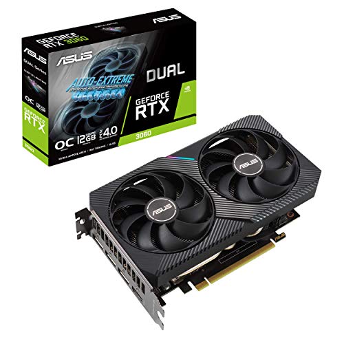 ASUS Dual NVIDIA GeForce RTX 3060 OC Edition Gaming Graphics Card (PCIe 4.0, 12GB GDDR6 Memory, HDMI 2.1, DisplayPort 1.4a, 2-Slot Design, Axial-tech Fan Design, 0dB Technology, and More