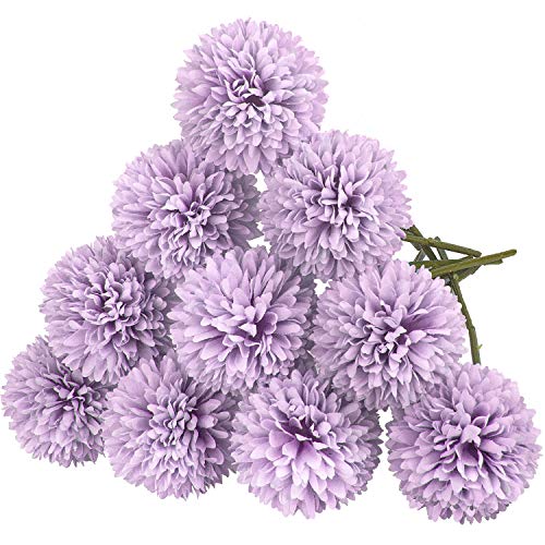 Artificial Flowers, 10 Pcs Fake Silk Hydrangea Heads Bridal Wedding Bouquet Home Garden Party Table Centerpieces Decoration (Purple)