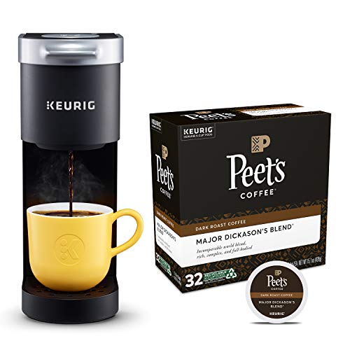 Keurig K-Mini Coffee Maker, Brew Sizes, Black + Peet’s Coffee Major Dickason’s Blend K-Cup Coffee Pods, Dark Roast, 32 Pods
