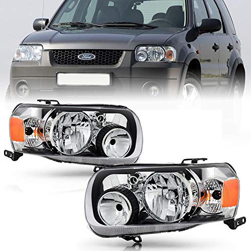 ACANII – For 2005-2007 Ford Escape Factory Style Chrome Headlights Headlamps Assembly Replacement Pair Set Left+Right