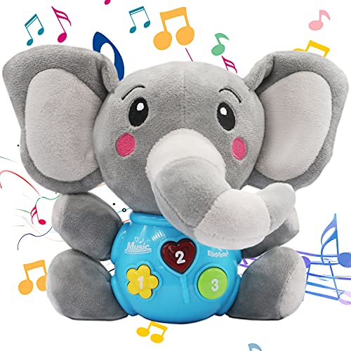 CGNiONE Plush Elephant Music Baby Toys, Newborn Baby Toys for Baby 0 3 6 9 12 Month, Cute Stuffed Aminal Light Up Baby Musical Toys for Infant Babies Boys & Girls Toddlers 0 to 36 Months