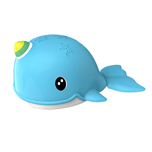 NEXTAKE Kids Bath Toy Wind-up Swimming Narwhal Bathtub Floating Water Toy Cute Little Whale Clockwork Fish Bathtub Toy for Toddlers (Blue 1)