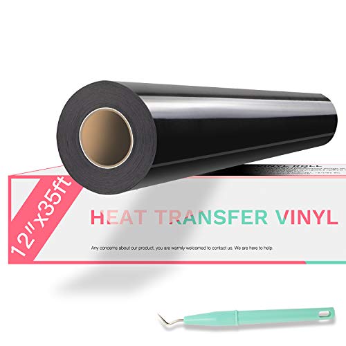 HTVRONT Heat Transfer Vinyl Black HTV Vinyl Rolls – 12″ x 35ft Black Iron on Vinyl for All Cutter Machine, Black HTV Vinyl for Shirts – Easy to Cut & Weed for Heat Vinyl Design