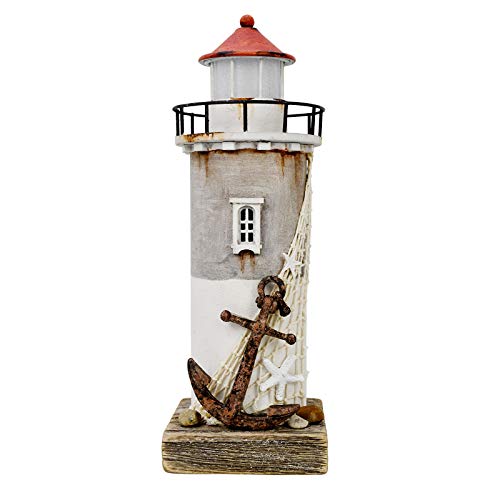 Wooden Lighthouse Decor with Light, Decorative Nautical Lighthouse Rustic Ocean Sea Beach Themed Lighthouse Decoration, Handcrafted Tabletop Nautical Themed Home Decor Bathroom Decor (11.4“H)