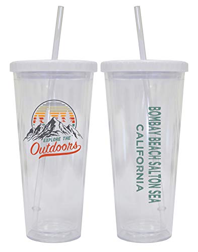 R and R Imports Bombay Beach Salton Sea California Camping 24 oz Reusable Plastic Straw Tumbler w/Lid & Straw 2-Pack