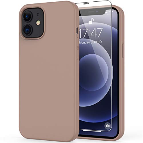 DEENAKIN iPhone 12 Mini Case with Screen Protector,Soft Flexible Silicone Gel Rubber Bumper Cover,Slim Fit Shockproof Protective Phone Case for iPhone 12 Mini 5.4″ Light Brown