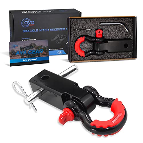 Aya Gear Shackle Hitch Receiver 2 inch 35,000lbs Break Strength Heavy Duty Receiver with 5/8″ Screw Pin, 3/4 Shackle. Vehicle Recovery Off-Road, Towing Accessories Compatible with Trucks Jeeps