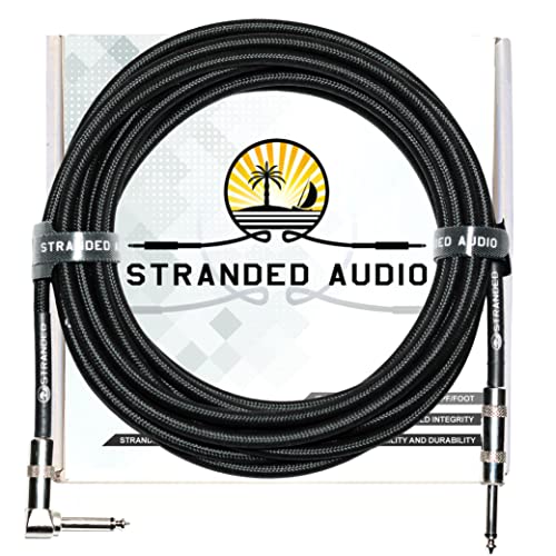 Stranded Audio – Guitar Cable 20 Ft – Low Capacitance – Pro Grade – 1/4 to 1/4 Inch Instrument Cable – Right Angle to Straight – Amp Cord for Electric Guitar, Bass, Acoustic, Ukulele or Keyboard