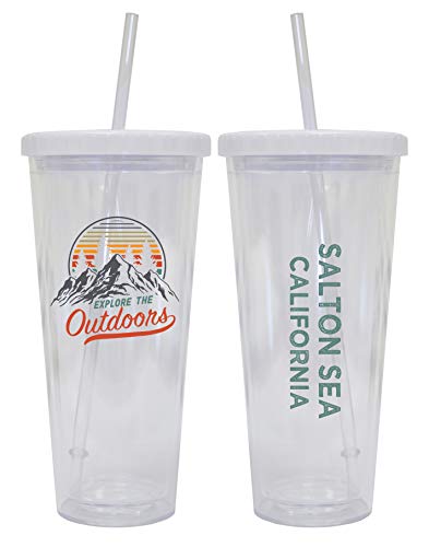 R and R Imports Salton Sea California Camping 24 oz Reusable Plastic Straw Tumbler w/Lid & Straw 2-Pack