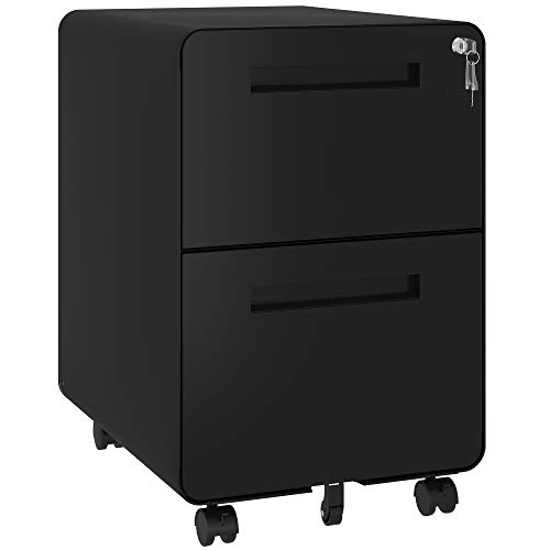 YITAHOME 2 Drawer Rolling File Cabinet, Metal Mobile Filing Cabinet with Lock Under Desk, Anti-Tilt File Cabinet for Legal/Letter Files in Commercial Office Home, Black