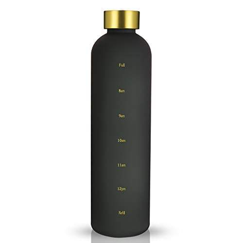 Sursip 32 oz Motivational Water Bottle with Time Marker，Reusable Water Bottle Perfect for the gym and office/Outdoors,BPA Free Frosted Plastic Bottle Leak proof with Carry Strap