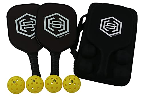 Pickleball Paddle Bag Set for Men & Women – Set of Two Graphite Paddles w/ Honeycomb Core – Includes Paddle Racket Cover & Four Pickleballs
