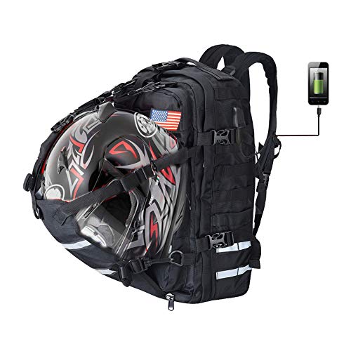FHV Motorcycle Helmet Backpack，Helmet bag for Men Women Large Capacity Riding Bag with USB Port Storage Holder Outdoor Sports Cycling Gear Bags(26L)