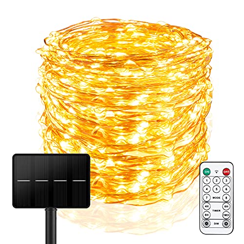 Outdoor Solar String Lights, Extra-Long 72 Ft 200 LED Solar Powered Fairy Lights Waterproof with 8 Modes Remote Control & Timer Twinkle Lights for Garden Patio Yard Wedding Party, Warm White