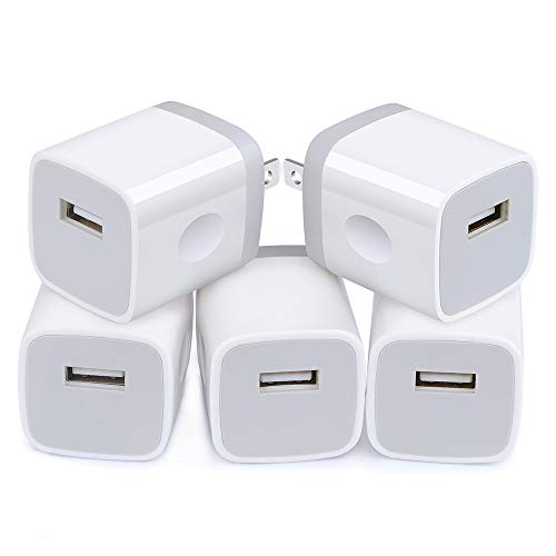 iPhone Wall Charger Adapter USB Charging, 5Pack Single Port USB Wall Plug in Phone Charger Cube Box Head Travel Power Blocks Brick Compatible iPhone SE/X/11 Pro Max, Samsung A20 S10 S9 S7 S6 HTC LG