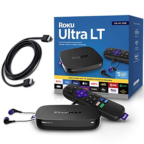 Roku Ultra LT 4K/HDR/HD Streaming Player with Enhanced Voice Remote, Ethernet, MicroSD with Premium 6FT 4K Ready HDMI Cable (Renewed)