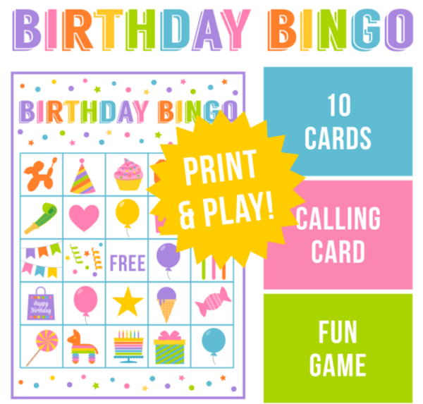 Birthday Bingo Game – 10 Digital Cards, Plus Calling Cards and Markers
