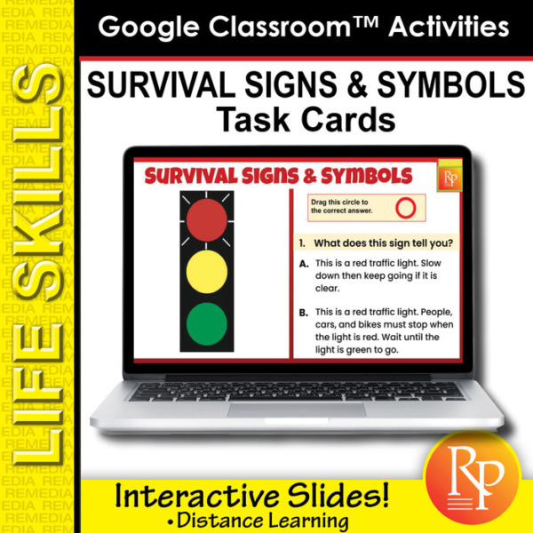 Google Classroom Activities: Survival Signs and Symbols Task Cards