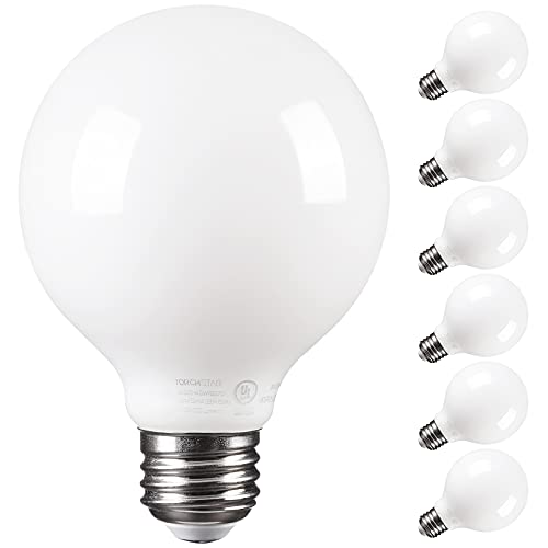 TORCHSTAR G25 Globe Light Bulbs LED Dimmable, Round Frosted Vanity Light Bulb for Bathroom, LED Edison Bulb, 4.5W(60W Eqv.), UL & Energy Star Listed, 500lm, E26 Base, 2700K Soft White, Pack of 6