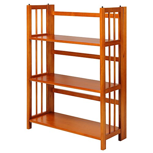 Casual Home 3-Shelf 27.5″ Wide Folding Stackable Bookcase, Honey Oak (New)