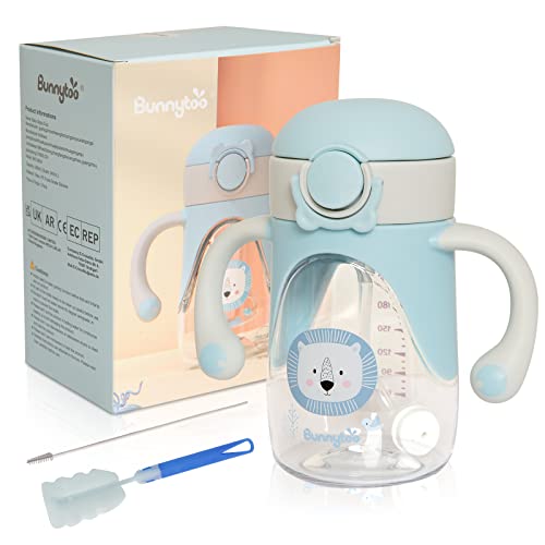 Bunnytoo Baby Sippy Cup with Weighted Straw – Ideal for 1+ Year Old and Transitioning Infants 6-12 Months – Spill-Proof and Easy to Hold with Handle – 8oz (Blue)