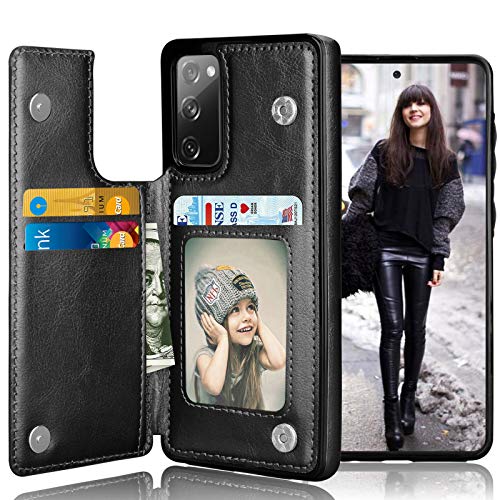 Galaxy S20 FE 5G / S20 Fan Edition Wallet Case, Tekcoo Minimalist PU Leather ID Cash Credit Card Holder Slots Magnetic Closure Kickstand Folio Flip Slim Protective Cover for Samsung S20 FE [Black]