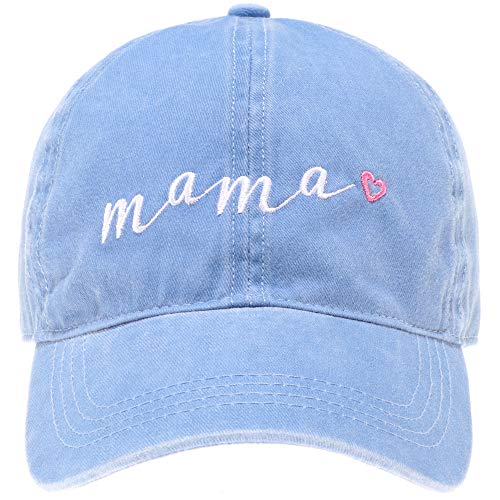 MIRMARU Baseball Dad Hat Vintage Washed Cotton Low Profile Embroidered Adjustable Baseball Caps (Mama Heart – Denim Blue)