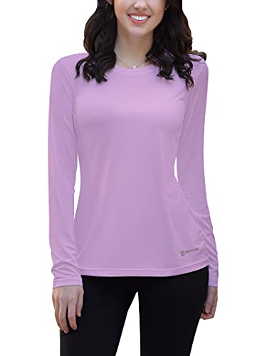 PRETCHIC Women’s Outdoor UPF 50+ Sun Protection Shirts Quick Dry Long Sleeve SPF T-Shirt Hiking Running Purple L
