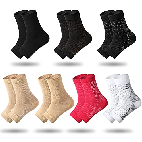 Geyoga 7 Pairs Compression Foot Sleeves Ankle Compression Socks for Foot and Heel Pain Relief for Everyday Use with Arch Support Men and Women (Size L, Size XL)