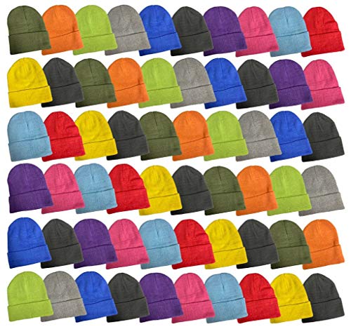 Yacht & Smith Wholesale Bulk Winter Beanies, Cold Weather Thermal Stretch Skull Cap, Mens Womens Unisex Hat (Bright Colors, 72)