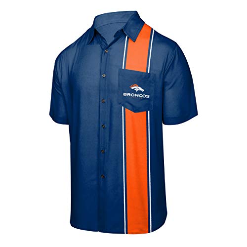 Denver Broncos NFL Mens Bowling Stripe Button Up Shirt – L