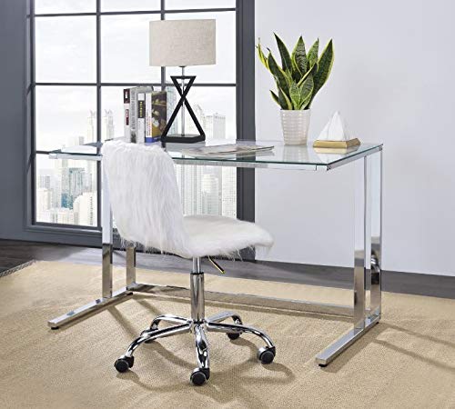 Knocbel Contemporary Computer Desk Home Office Workstation Writing Table with Tempered Glass Top & Metal Frame, 47″ L x 24″ W x 30″ H (Clear and Chrome)